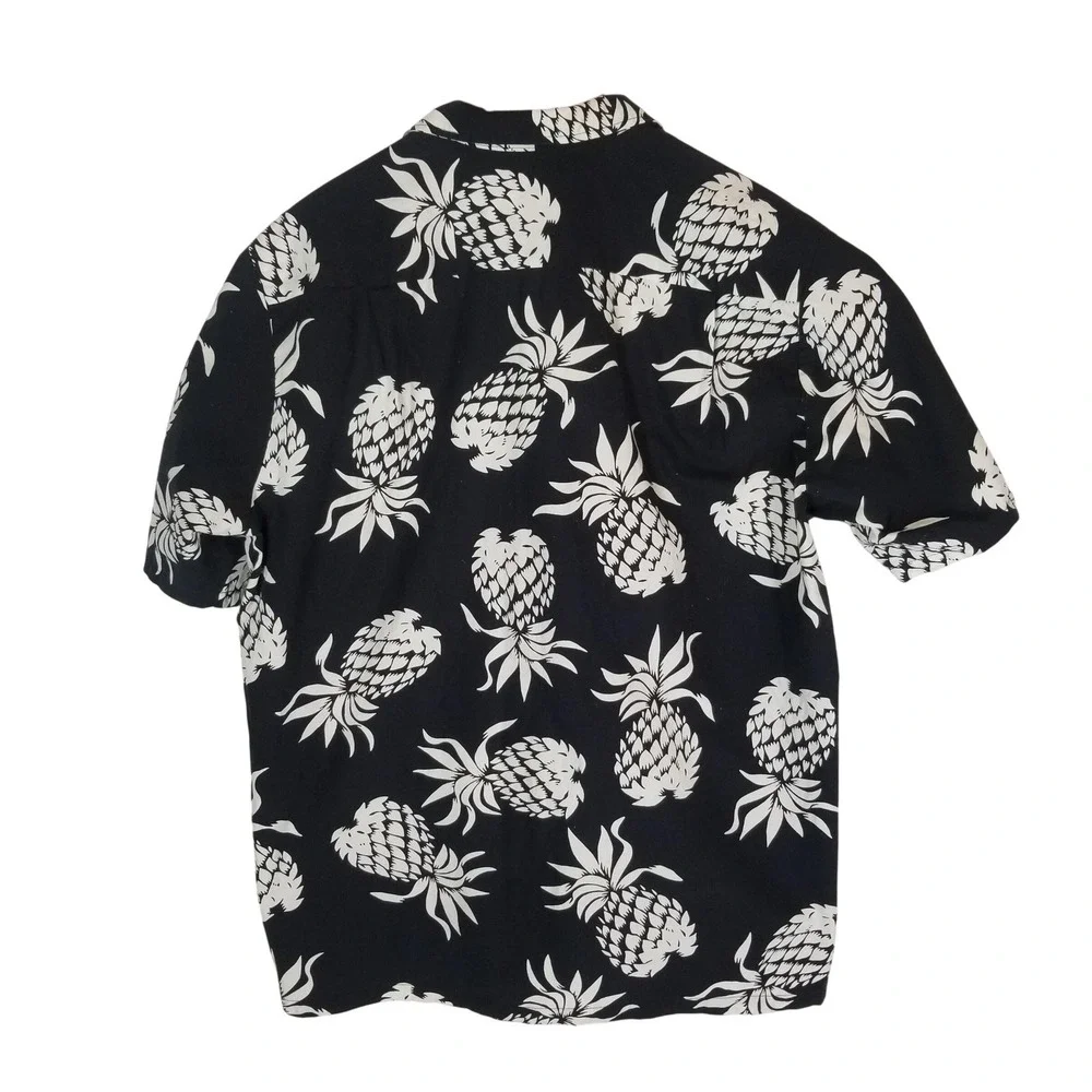 Vintage RJC Shirt Mens XL Black Pineapple Hawaiian Aloha Short‎ Sleeve Button